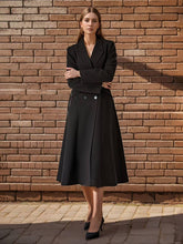 Aurohaya Women's Long Double-Breasted Black Coat Elegant Oversized Winter Coat with Pockets